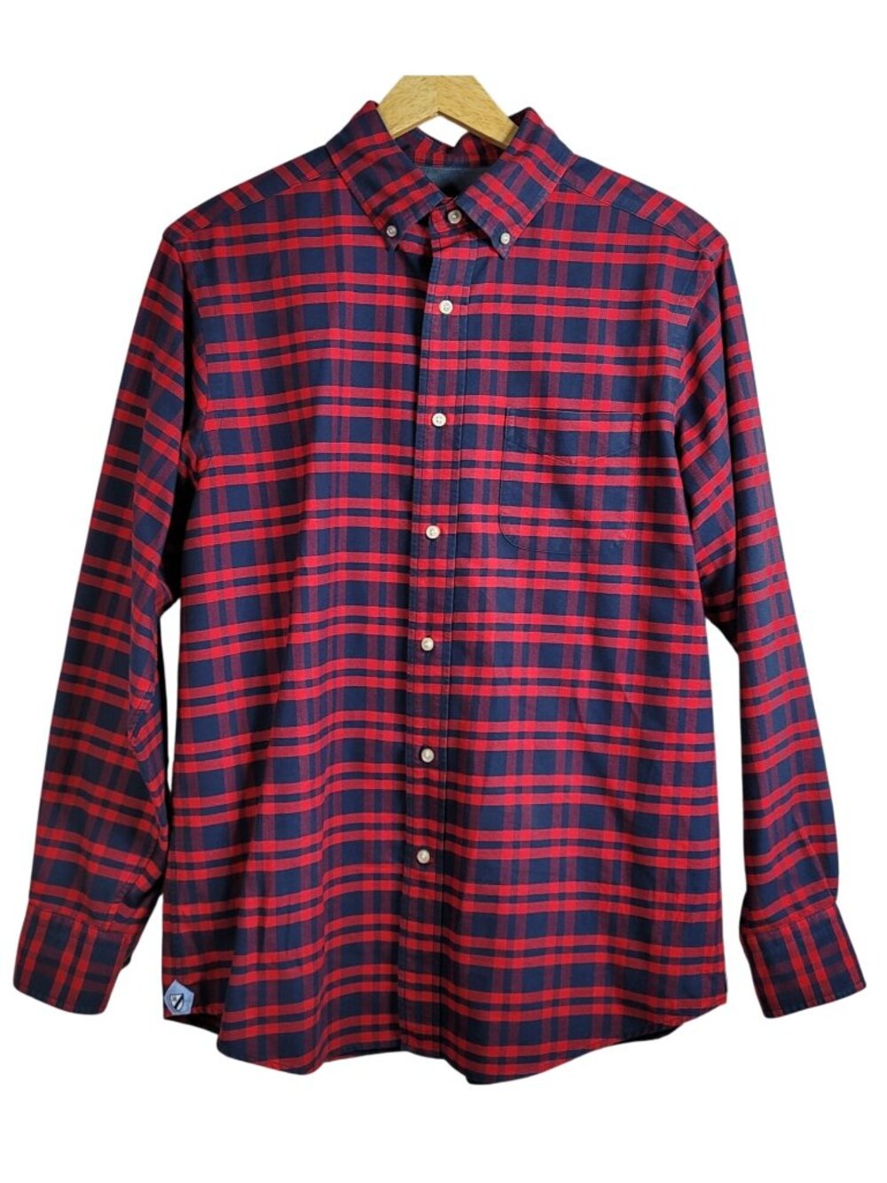 Cremieux Mens Plaid Button Down Shirt Red Blue Medium Long Sleeve 100% Cotton